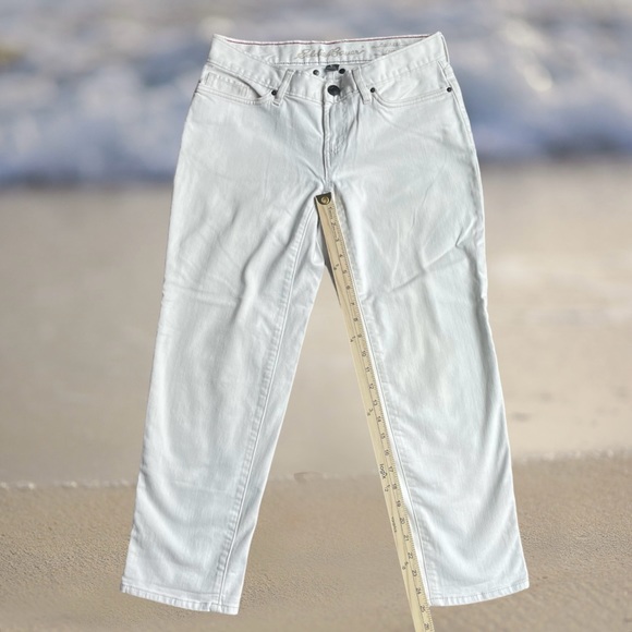 Eddie Bauer White Boyfriend Crop Denim Jeans Size 0 Mid Rise Button Zip Closure - Picture 7 of 8